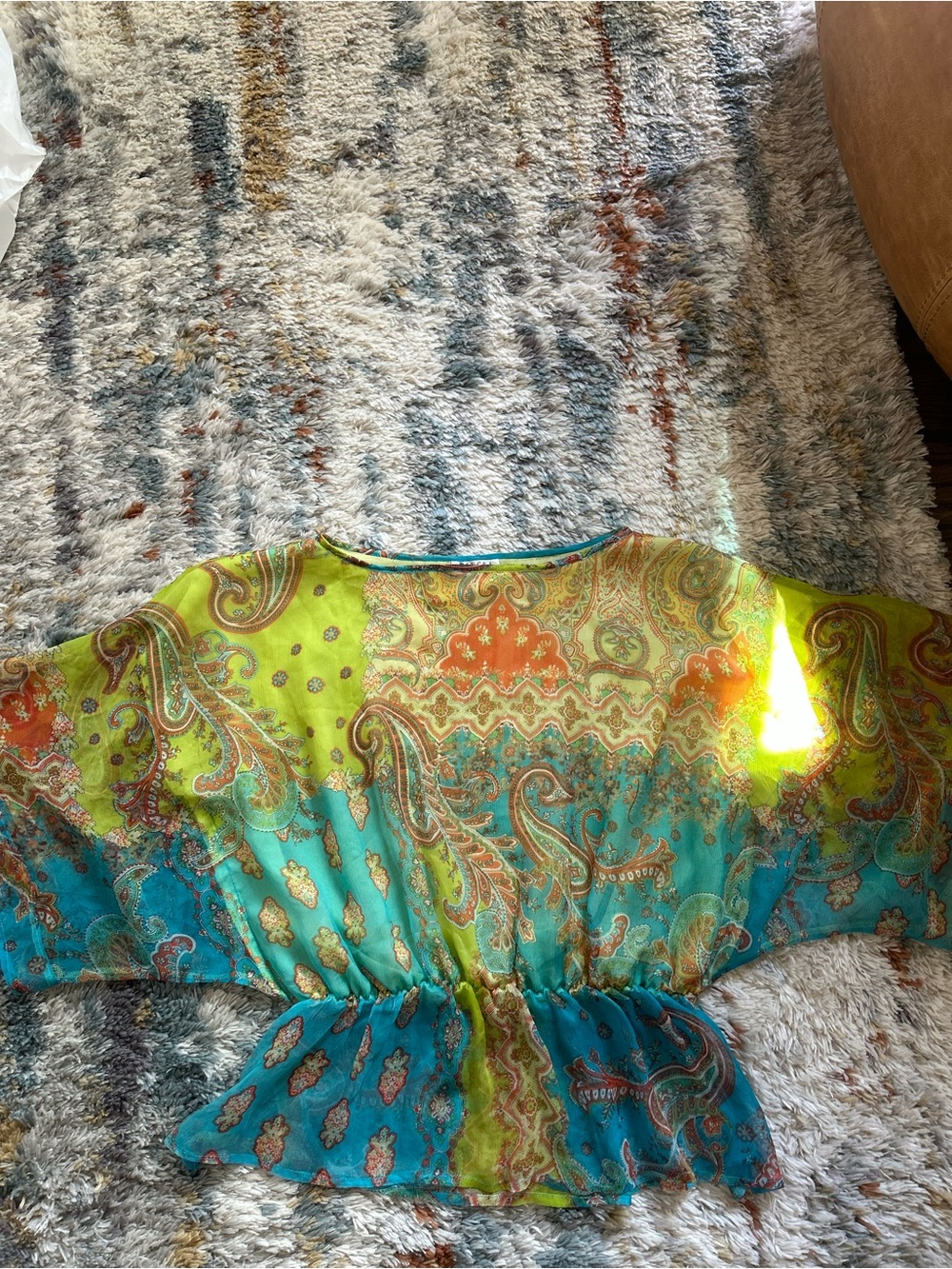 Silk Bohemian Paisley Sheer Blouse - Turquoise & Lime